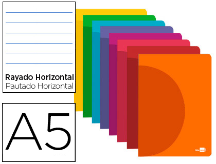 Libreta escolar Liderpapel 360° A5 48h 90g/m² horizontal tapa de plástico colores surtidos